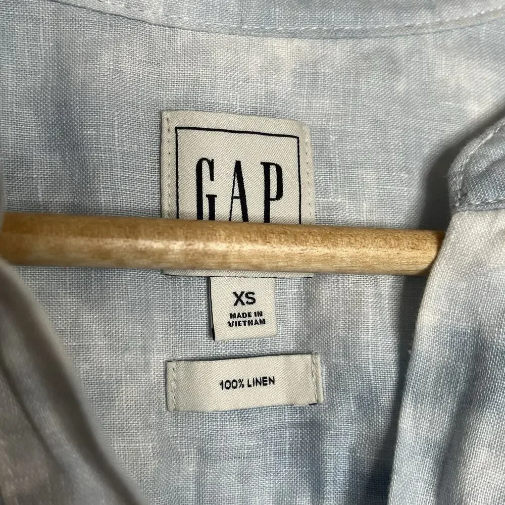 Gap Linen Tie Dye Shirt Blue Womens XS Watercolor Pastel Coastal Beach
